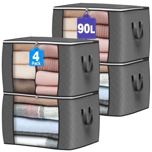 Budding Joy 90L Large Storage Bags | Foldable, Reinforced Handles, for Clothes & Comforters (23x16x13in) thumbnail 1