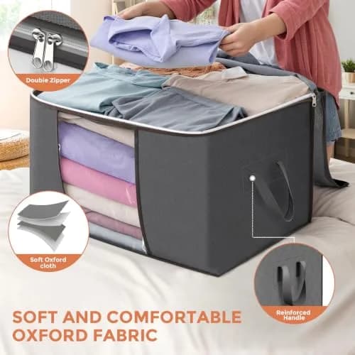 Budding Joy 90L Large Storage Bags | Foldable, Reinforced Handles, for Clothes & Comforters (23x16x13in) thumbnail 4