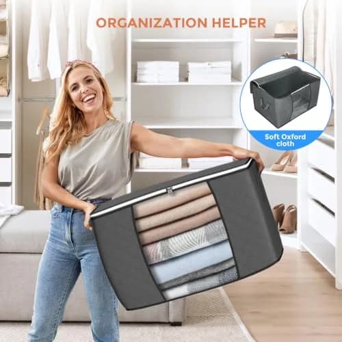Budding Joy 90L Large Storage Bags | Foldable, Reinforced Handles, for Clothes & Comforters (23x16x13in) thumbnail 6