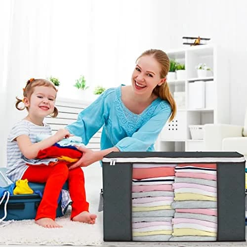 Budding Joy 90L Large Storage Bags | Foldable, Reinforced Handles, for Clothes & Comforters (23x16x13in) thumbnail 7