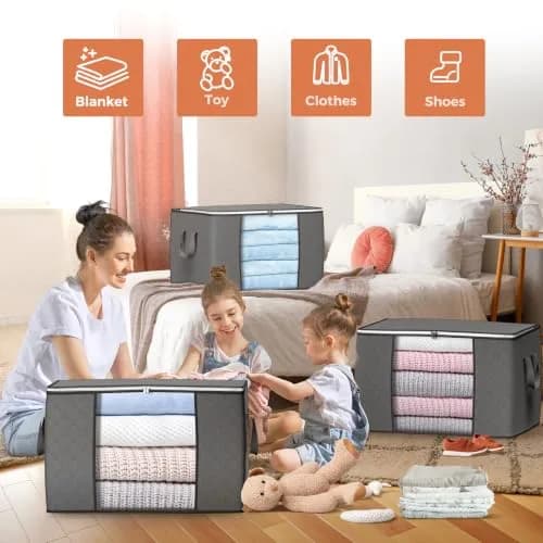 Budding Joy 90L Large Storage Bags | Foldable, Reinforced Handles, for Clothes & Comforters (23x16x13in) thumbnail 3