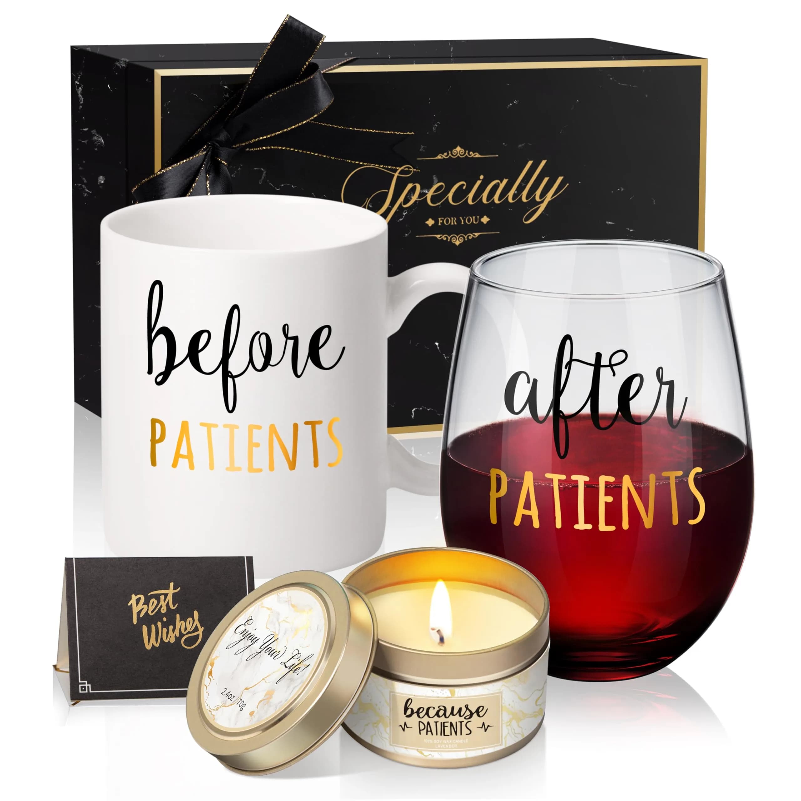 Gemwi Before After Patients 11 oz Coffee Mug & 18 oz Stemless Wine Glass Set | Humorous Medical Gift for Nurses & Doctors