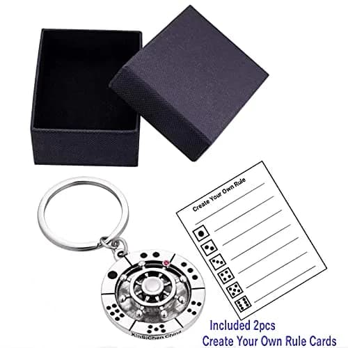 XinSiChen Stainless Steel Spinning Key Chain Fidget Key Ring with Dice & Rule Cards | 8.5cm (3.25 in) thumbnail 4
