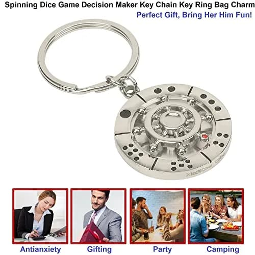 XinSiChen Stainless Steel Spinning Key Chain Fidget Key Ring with Dice & Rule Cards | 8.5cm (3.25 in) thumbnail 3