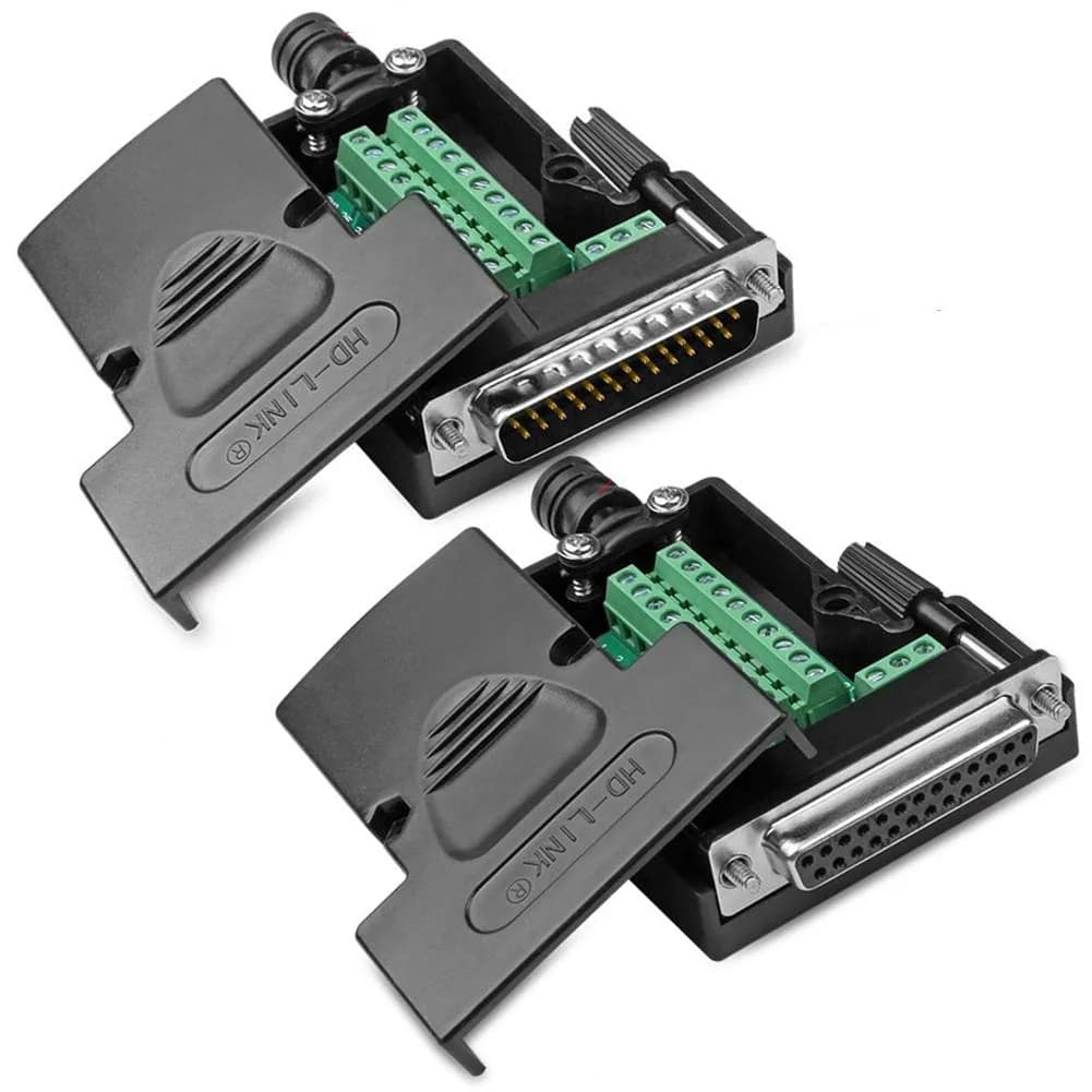 ANMBEST DB25 Solderless Serial Terminal Adapter Male+Female | 24V 2A, 74mm x 57mm x 26mm — Male+Female