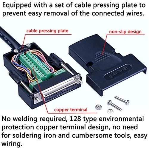 ANMBEST DB25 Solderless Serial Terminal Adapter Male+Female | 24V 2A, 74mm x 57mm x 26mm thumbnail 4