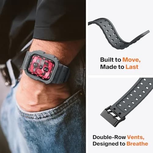 amBand Rugged Compatible for Apple Watch 45mm 44mm 42mm Space Gray | Shockproof Military Drop-Proof thumbnail 6