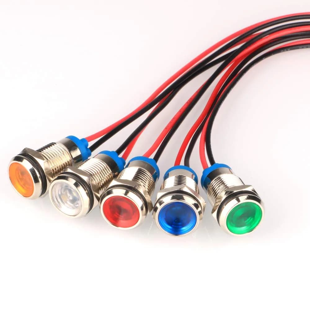 Gebeldet 5pcs 10mm AC/DC 12-24V LED Metal Indicator Light Set | Waterproof Signal Lamp for Cars, Trucks, Boats — Multicolored AC/DC 12-24V