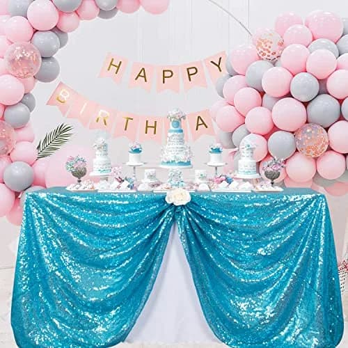ShinyBeauty Sequin Tablecloth 48x72Inch | Turquoise Glitter Table Cover for Events thumbnail 1