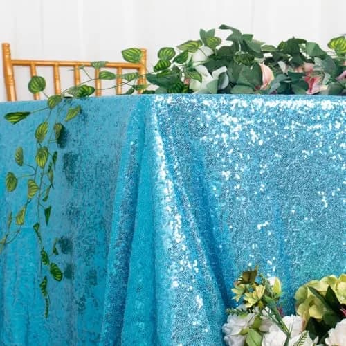 ShinyBeauty Sequin Tablecloth 48x72Inch | Turquoise Glitter Table Cover for Events thumbnail 4