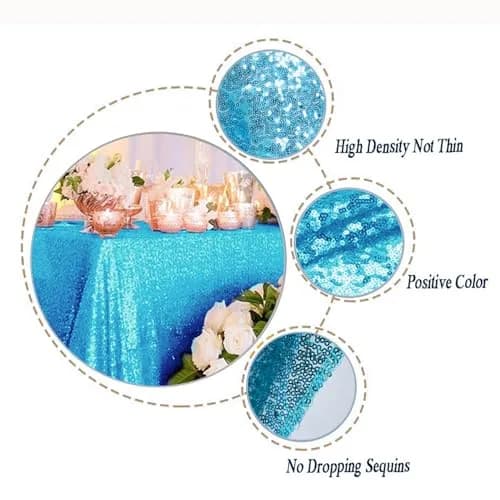 ShinyBeauty Sequin Tablecloth 48x72Inch | Turquoise Glitter Table Cover for Events thumbnail 8