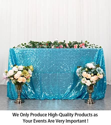 ShinyBeauty Sequin Tablecloth 48x72Inch | Turquoise Glitter Table Cover for Events thumbnail 2