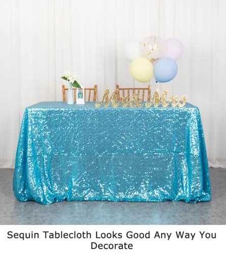 ShinyBeauty Sequin Tablecloth 48x72Inch | Turquoise Glitter Table Cover for Events thumbnail 3