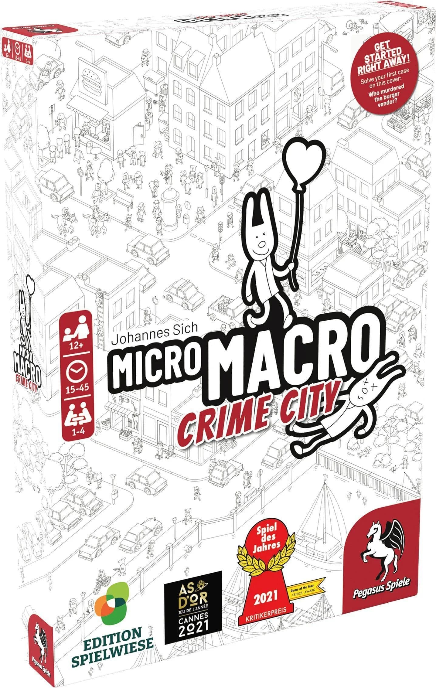 MicroMacro: Crime City Board Game by Pegasus Spiele | 75x110 cm Map, 16 Cases, Magnifying Glass Included - main product image