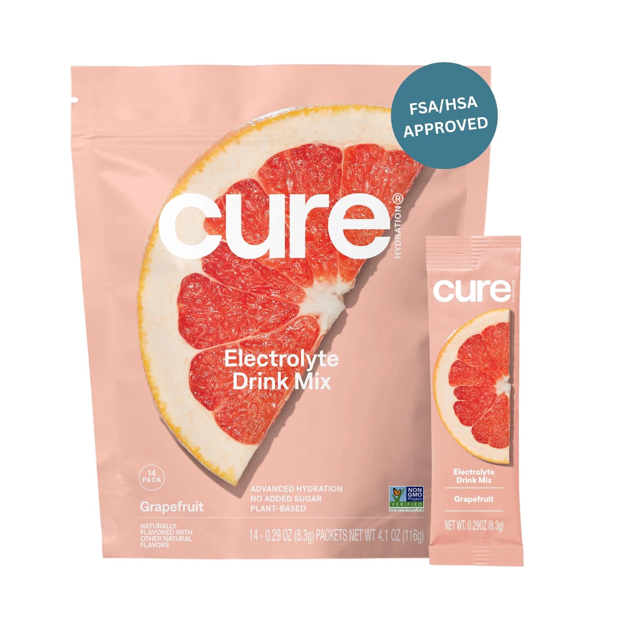 Cure Hydration Grapefruit Electrolyte Drink Mix Powder with Coconut Water, 14 Packets | Plant-Based Hydration Relief - main product image