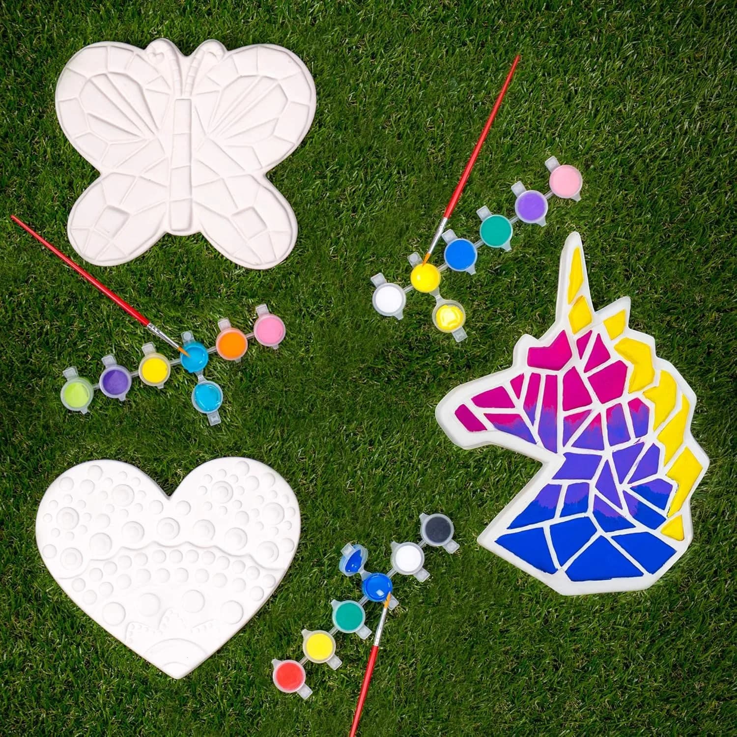 Creative Roots Paint Your Own Stepping Stones Multipack with Butterfly, Unicorn, & Heart | 3 Ceramic Stones (7 Inch Each) thumbnail 2