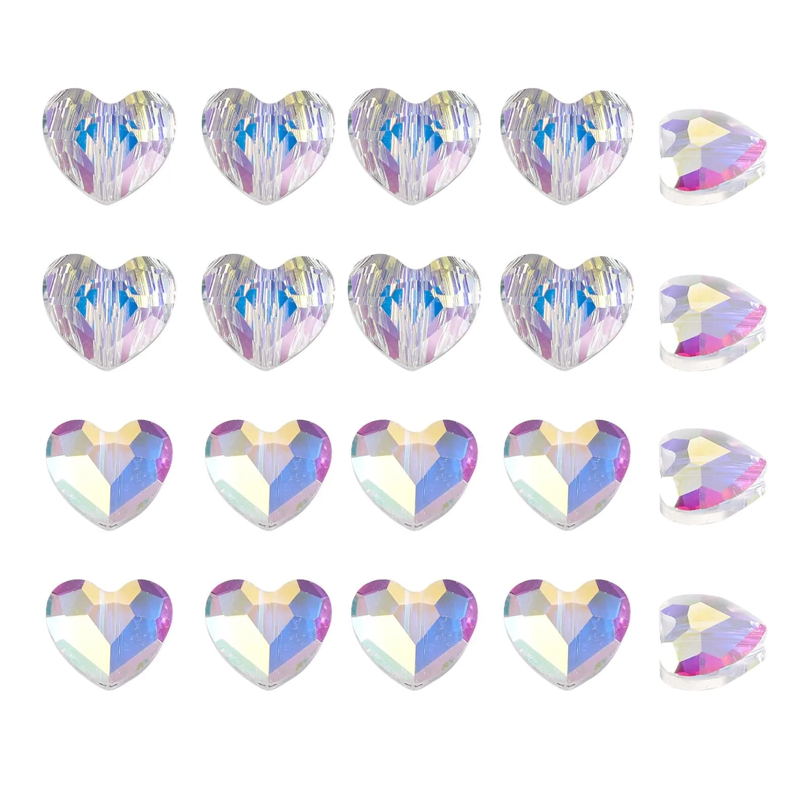 Craftdady 100Pcs Faceted Glass Cube Beads 6x6x6mm AB Color Transparent | Geometric Square Crystal for Jewelry & Crafts — Transparent,Heart,7x8mm