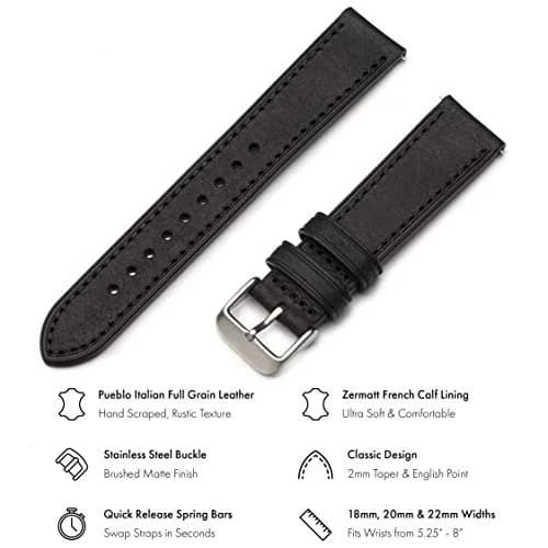 Benchmark Basics Quick Release Leather Watch Band - Premium Italian Full Grain Leather, 20mm | Classic Style & Easy Swap thumbnail 2