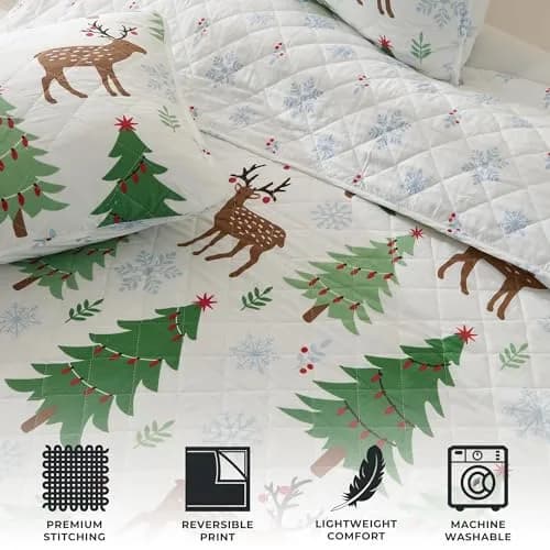 Great Bay Home King Size Christmas Quilt Set with Shams | Reversible Holiday Pattern, Microfiber, All-Season Comfort (70-120 chars) thumbnail 4