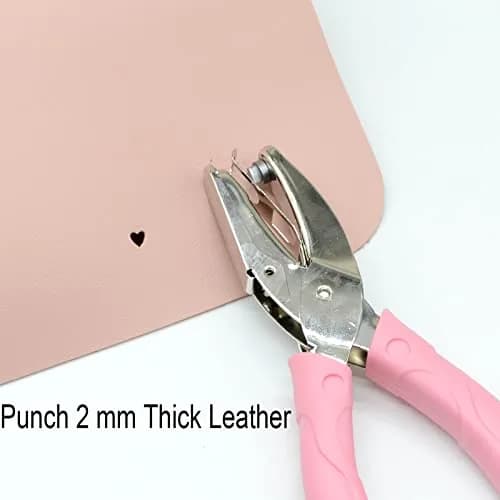 Yansanido Heart Shape Hole Punch 6.3 inch | Handheld Paper & Leather Punch with Pink Leather Cover thumbnail 6