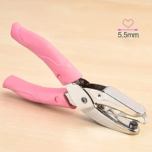 Yansanido Heart Shape Hole Punch 6.3 inch | Handheld Paper & Leather Punch with Pink Leather Cover thumbnail 2