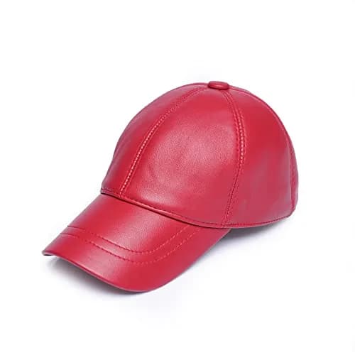 Mumcu's Leather Baseball Cap Sheepskin Adjustable Classic Referee Snapback Hat (Red) | Genuine Leather thumbnail 1