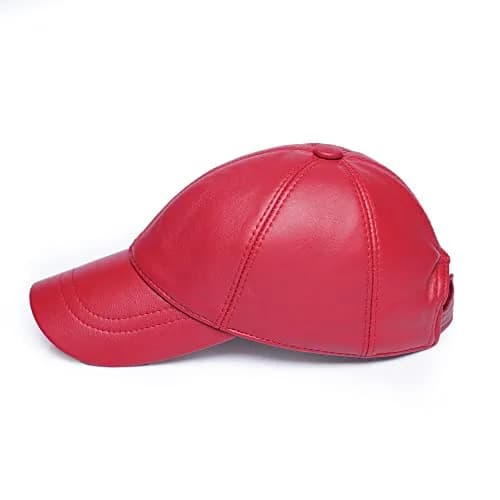 Mumcu's Leather Baseball Cap Sheepskin Adjustable Classic Referee Snapback Hat (Red) | Genuine Leather thumbnail 2