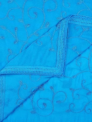 DUPATTA BAZAAR Turquoise Blue Embroidered Chiffon Dupatta 240cm (8ft) | Aari Work Ethnic Fashion thumbnail 5