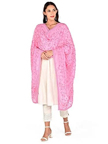 DUPATTA BAZAAR Embroidered Chiffon Dupatta 240cm (7.87ft) | Soft Regal Baby Pink thumbnail 4