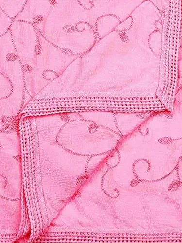 DUPATTA BAZAAR Embroidered Chiffon Dupatta 240cm (7.87ft) | Soft Regal Baby Pink thumbnail 5
