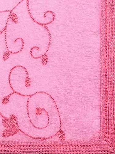 DUPATTA BAZAAR Embroidered Chiffon Dupatta 240cm (7.87ft) | Soft Regal Baby Pink thumbnail 6