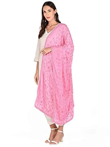 DUPATTA BAZAAR Embroidered Chiffon Dupatta 240cm (7.87ft) | Soft Regal Baby Pink thumbnail 2
