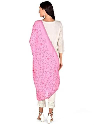 DUPATTA BAZAAR Embroidered Chiffon Dupatta 240cm (7.87ft) | Soft Regal Baby Pink thumbnail 3