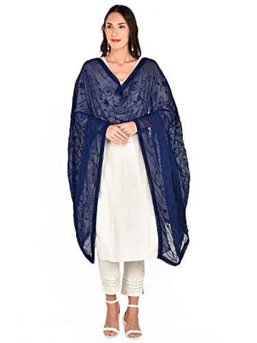 DUPATTA BAZAAR Navy Blue Embroidered Chiffon Dupatta 240cm x 100cm | Aari Work Ethnic & Western Styles thumbnail 4