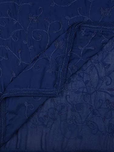 DUPATTA BAZAAR Navy Blue Embroidered Chiffon Dupatta 240cm x 100cm | Aari Work Ethnic & Western Styles thumbnail 5
