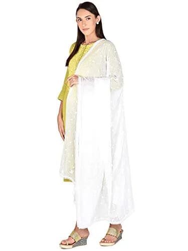 DUPATTA BAZAAR Women's White Embroidered Chiffon Dupatta 2.4m (8ft) | Aari Work Elegance for Indian Outfits thumbnail 2