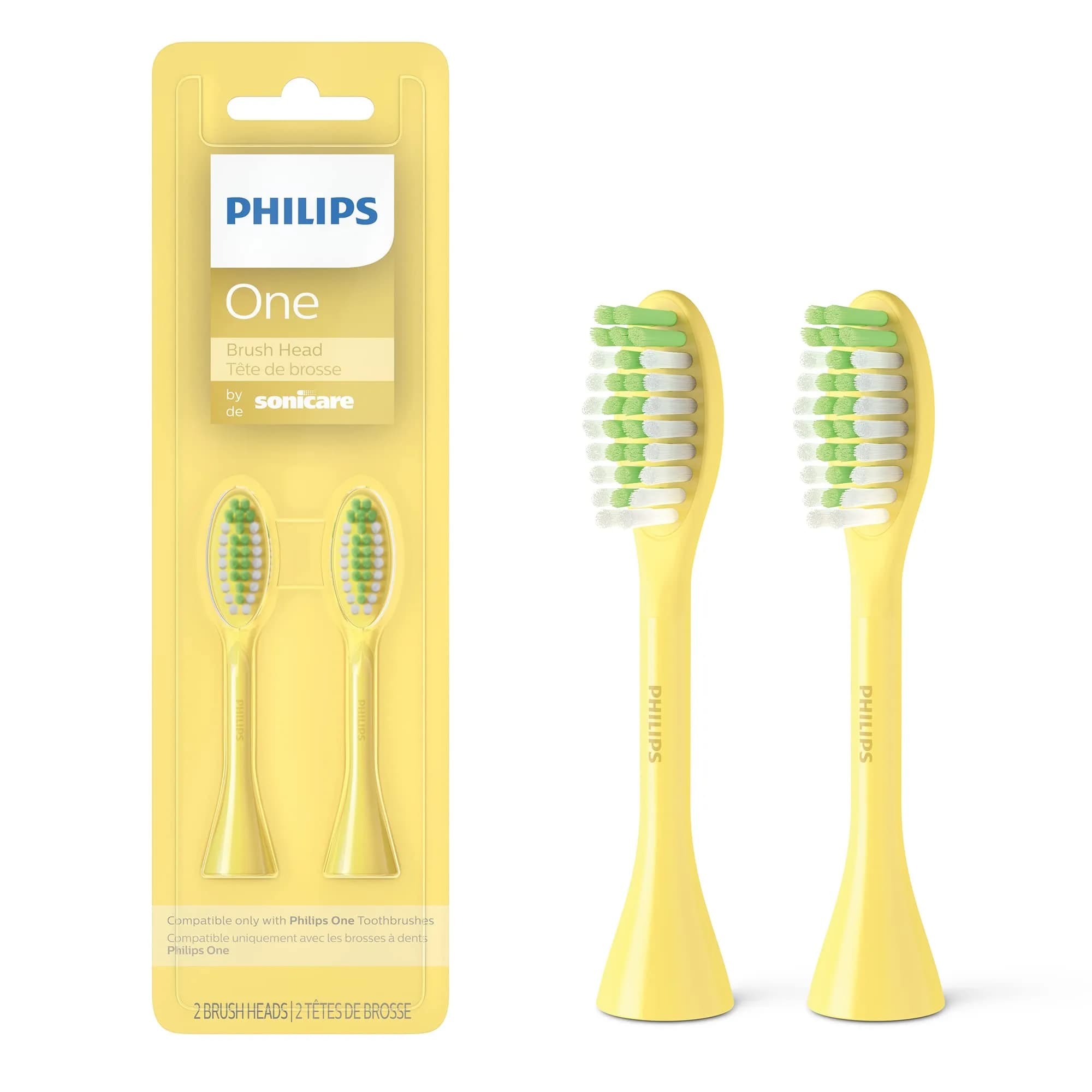 Philips Sonicare One Replacement Brush Heads, 2-Pack, Yellow | Micro-vibrations for Brighter Smiles