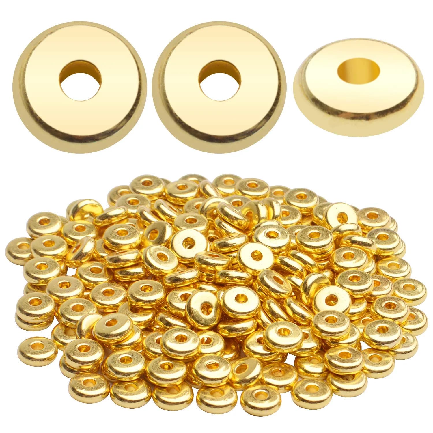 BronaGrand 8mm Flat Round Rondelle Spacer Beads Disc Spacers for DIY Bracelet Necklace Crafts, Gold (100pcs) — Gold
