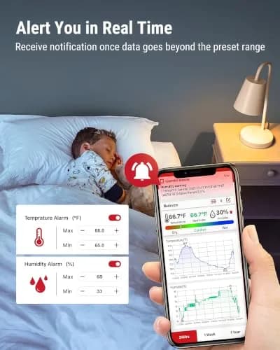 TempPro Bluetooth Digital Hygrometer Thermometer 260ft Range | Monitors Home Environment with Smart App Alerts thumbnail 6