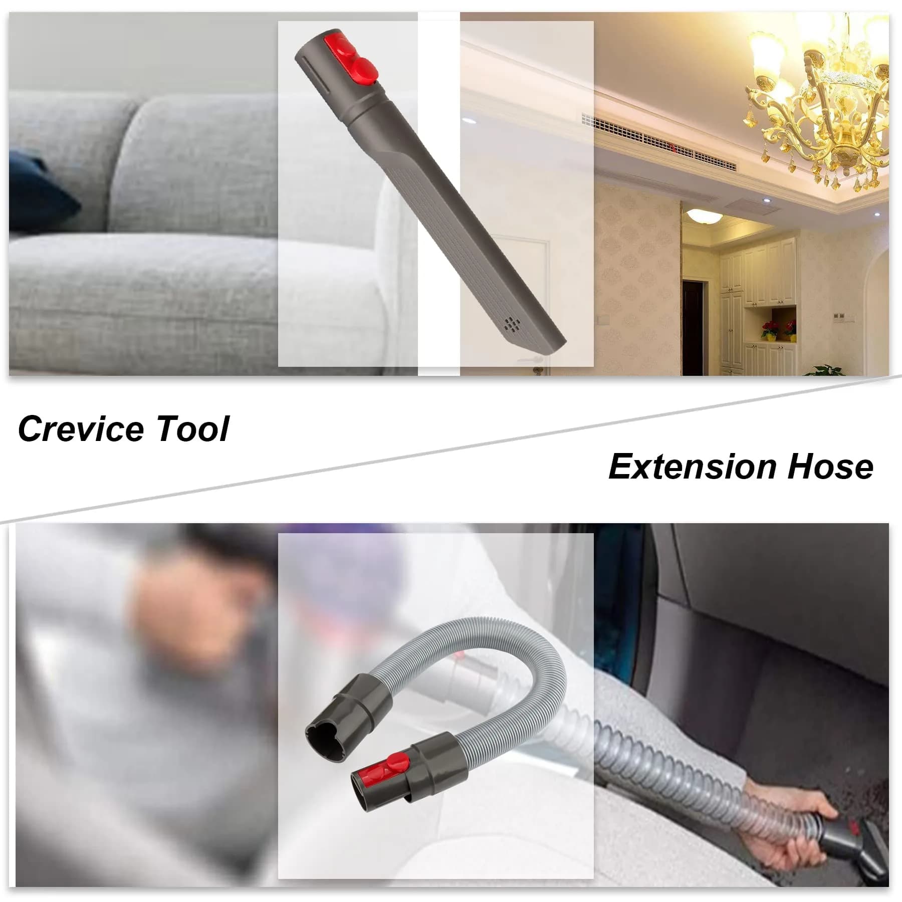 AINUO 6-in-1 Vacuum Cleaner Tool Kit with Extension Hose for Dyson V7-V15 | Gray Plastic & Metal Set - view 4