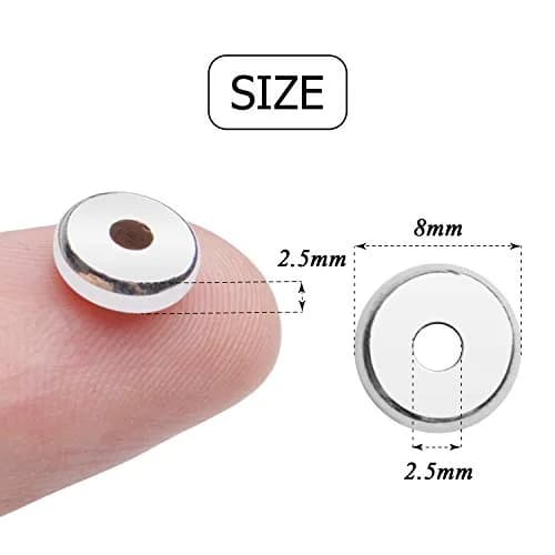 BronaGrand 8mm Flat Round Rondelle Spacer Beads Disc Spacers 200pcs (6.6g) | Silver Metal Alloy for DIY Jewelry thumbnail 2