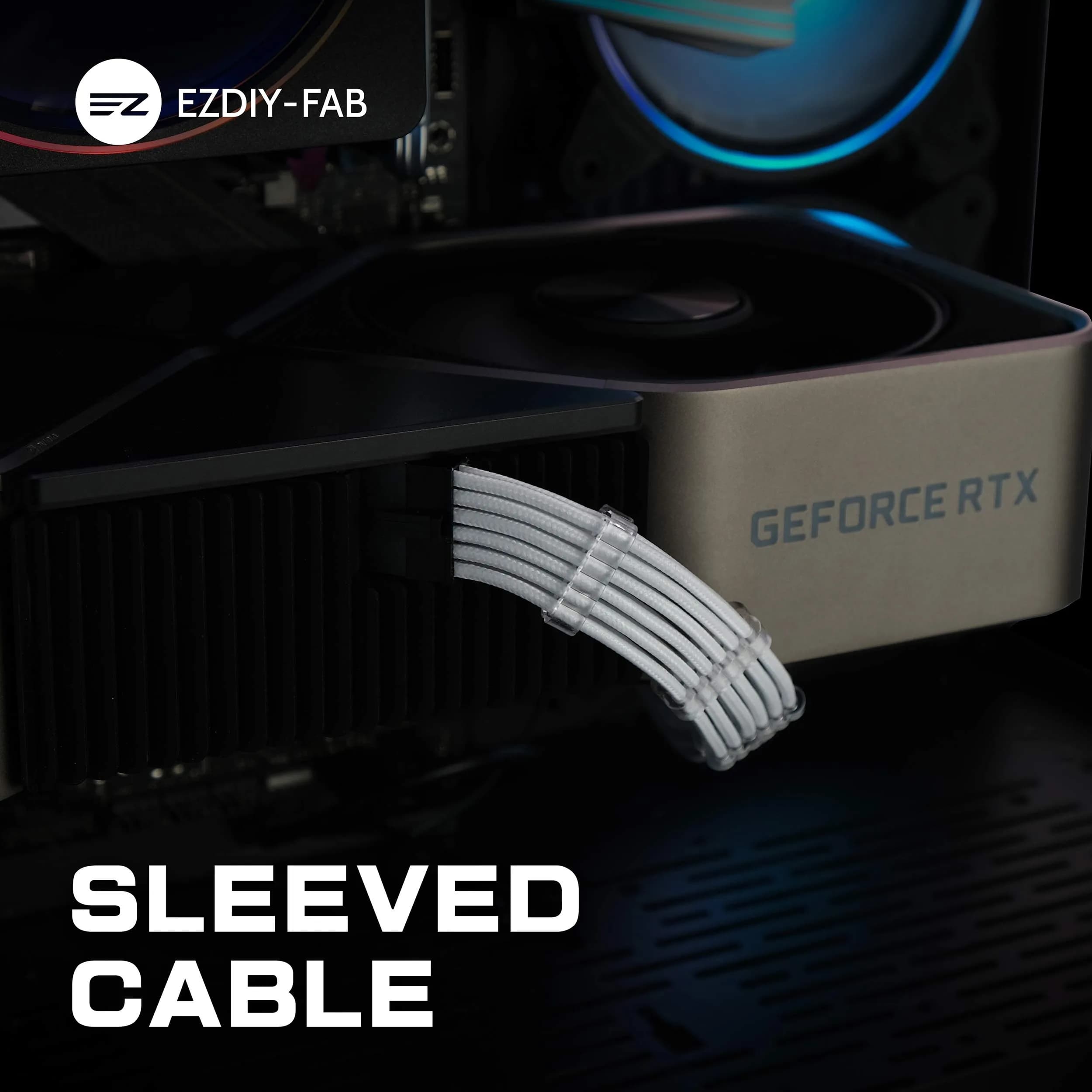 EZDIY-FAB White RTX 3000 Series 12 Pin to Dual 8 Pin PCIe Sleeved Extension Cable 30cm | UL1007 18AWG Wire - view 5