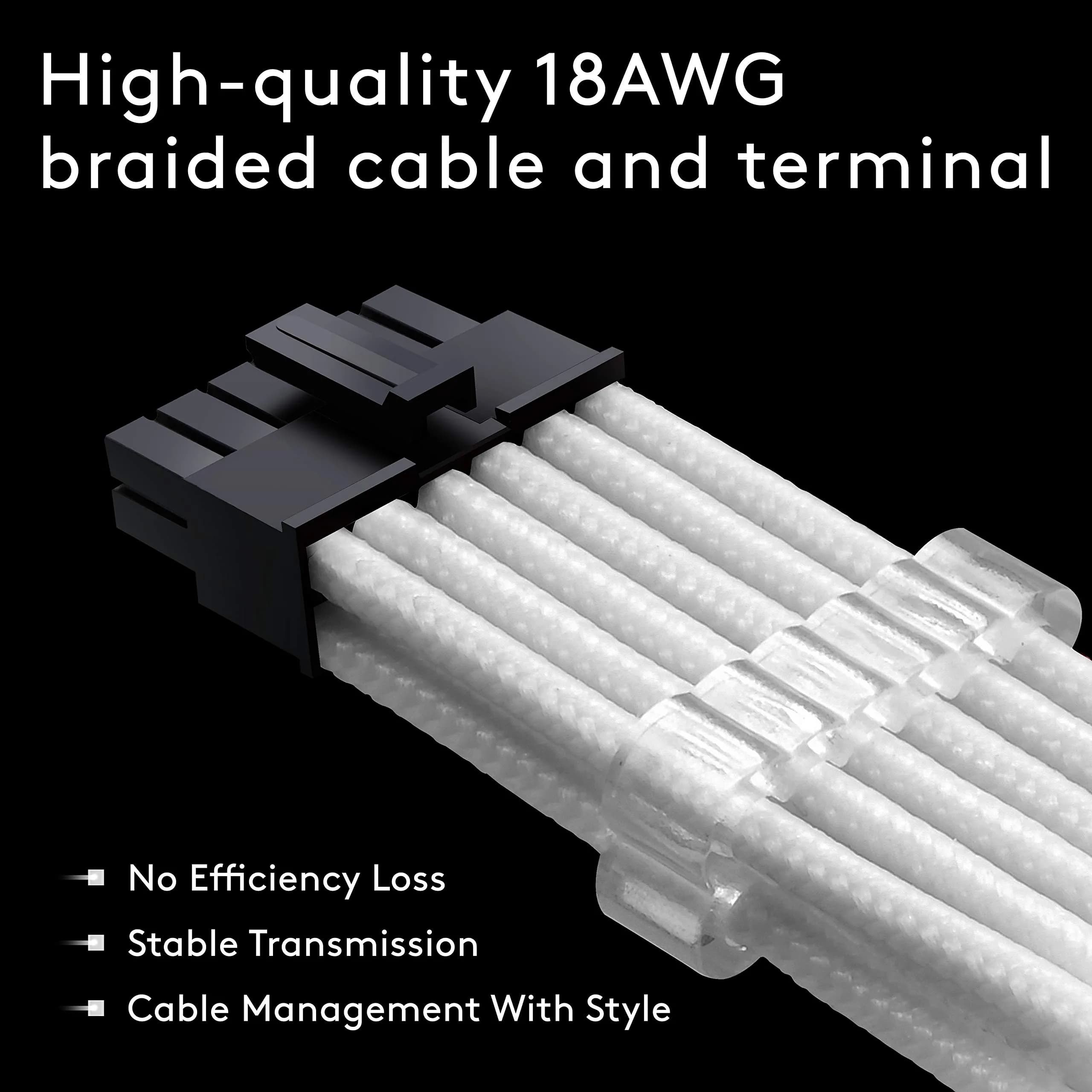 EZDIY-FAB White RTX 3000 Series 12 Pin to Dual 8 Pin PCIe Sleeved Extension Cable 30cm | UL1007 18AWG Wire - view 2