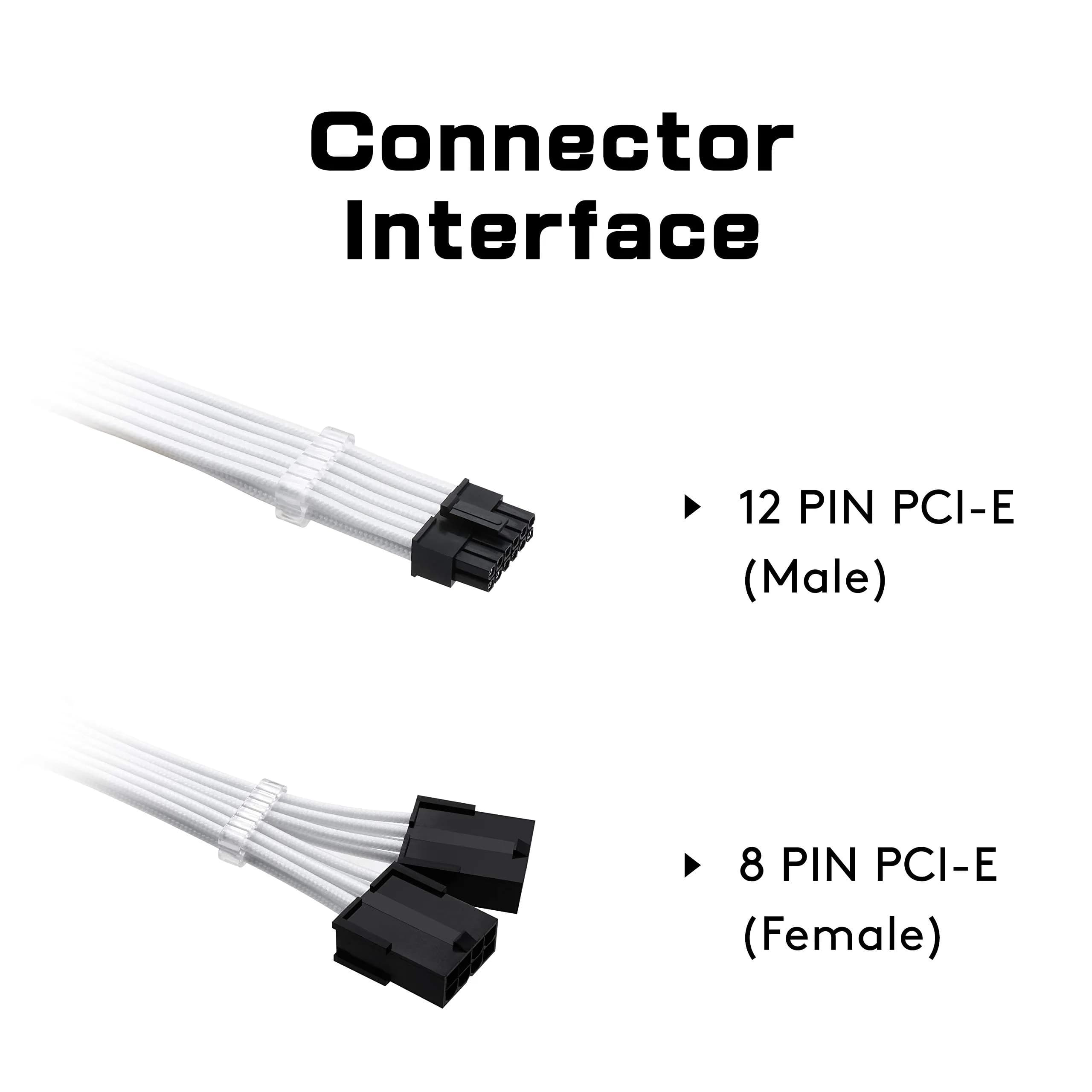 EZDIY-FAB White RTX 3000 Series 12 Pin to Dual 8 Pin PCIe Sleeved Extension Cable 30cm | UL1007 18AWG Wire - view 3