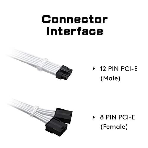 EZDIY-FAB White RTX 3000 Series 12 Pin to Dual 8 Pin PCIe Sleeved Extension Cable 30cm | UL1007 18AWG Wire thumbnail 3