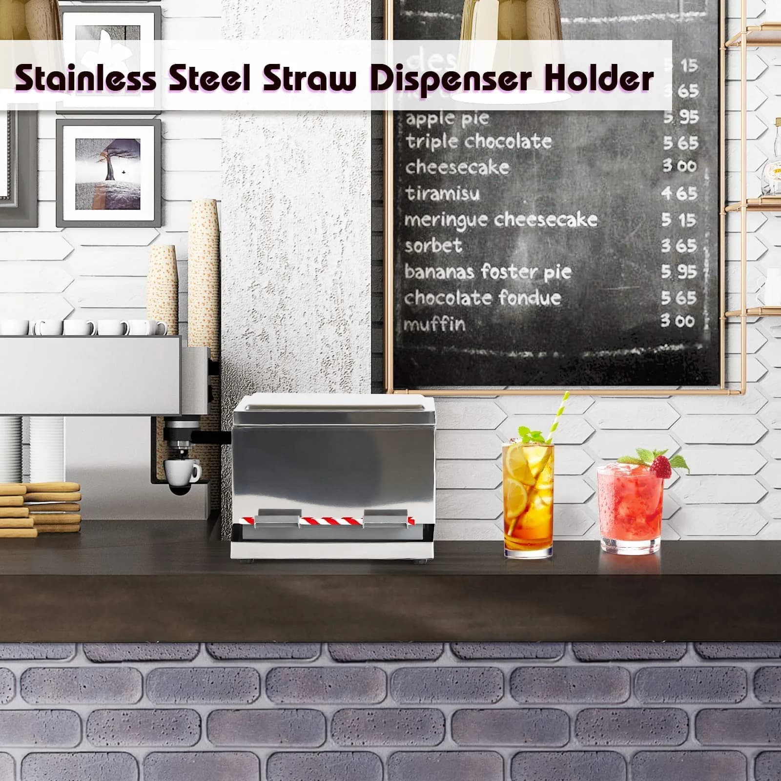 Creproly Stainless Steel Straw Dispenser Holder with Adjustable Aperture | 24.1 cm (9.5 in) Height - view 5