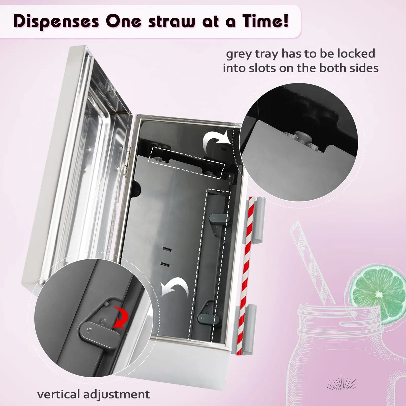 Creproly Stainless Steel Straw Dispenser Holder with Adjustable Aperture | 24.1 cm (9.5 in) Height - view 2