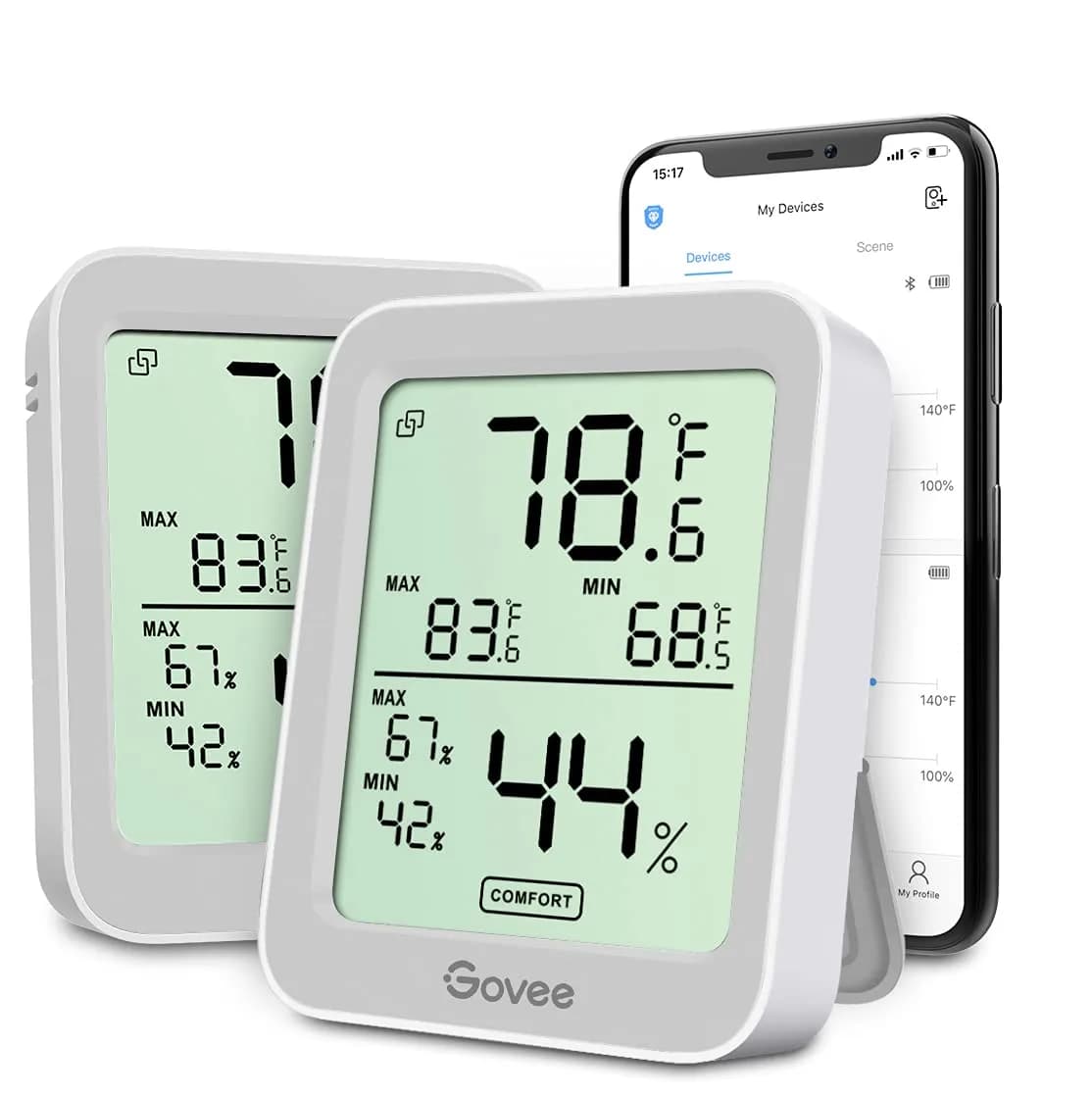Govee Indoor Hygrometer Thermometer 2 Pack H5075 with Bluetooth App Control | Accurate Temp & Humidity Monitoring - main product image
