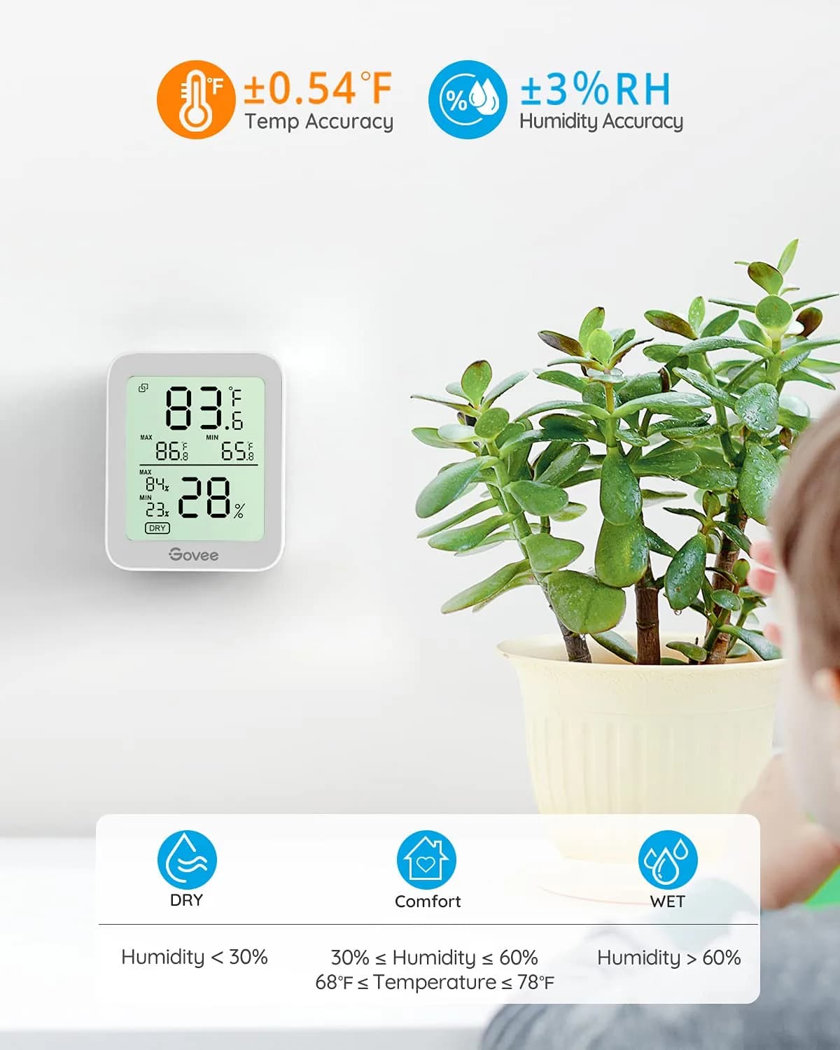 Govee Indoor Hygrometer Thermometer 2 Pack H5075 with Bluetooth App Control | Accurate Temp & Humidity Monitoring - view 3