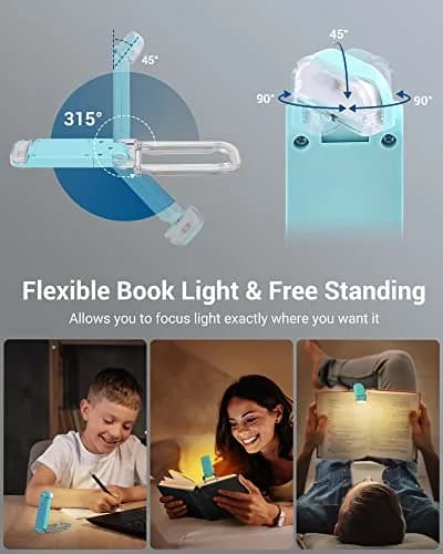 DEWENWILS Clip-On Book Reading Light with USB Rechargeable Battery, Blue | Adjustable Brightness & Color Temperature thumbnail 4
